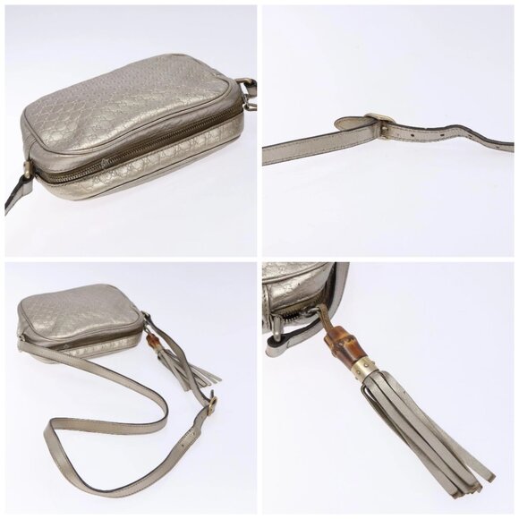 GUCCI Micro GG Canvas Guccissima Shoulder Bag Leather Silver 309538 Auth 135358 - Picture 16 of 16